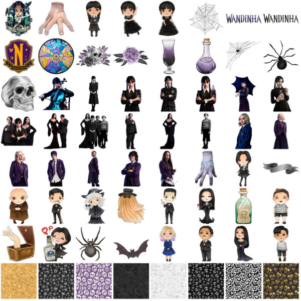 Kit Digital Wandinha Família Addams Personalizados Png
