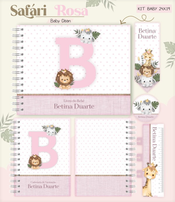 Kit Encadernação Baby Safari Rosa Inicial