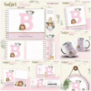 Kit Encadernação Baby Safari Rosa Inicial 28 Kit Encadernação Baby Safari Rosa Inicial