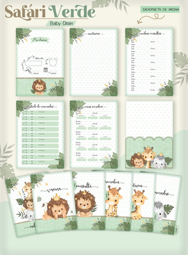 Kit Encadernação Baby Safari Verde Inicial