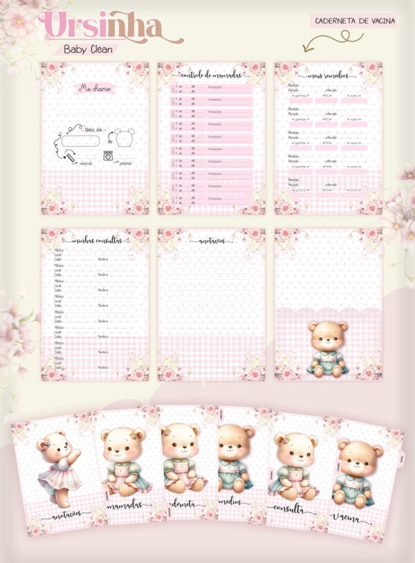 Kit Encadernação Baby Ursinha Rosa Inicial