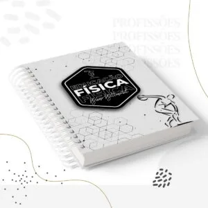 Kit Encadernação Educação Física Masculino 19 Caderno espiral com capa branca estampada e emblema centralizado de educação física.