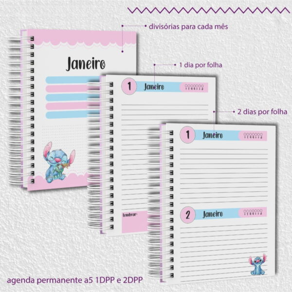 Kit Escolar Stitch Rosa 2025 - Arquivos Encadernação