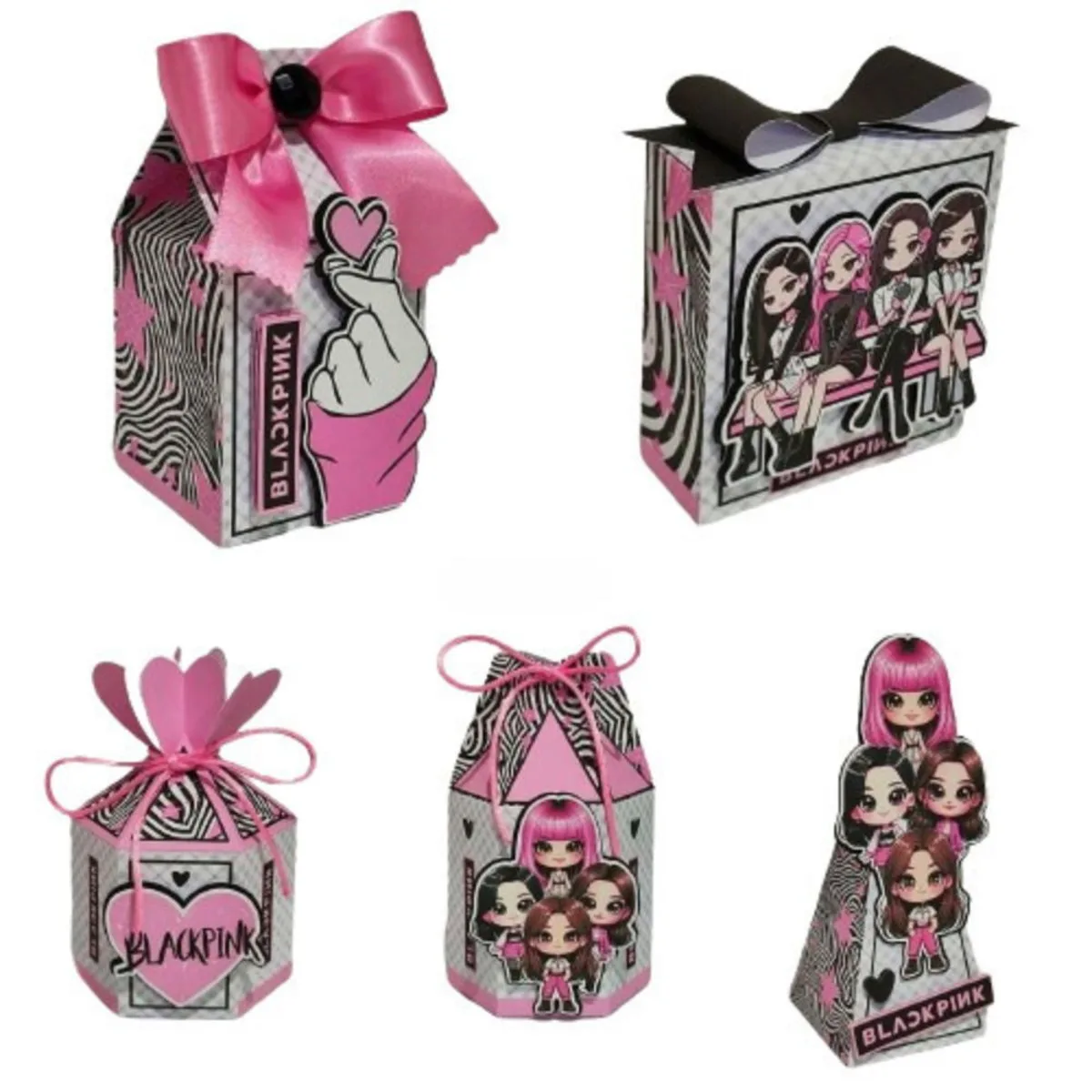 Kit Festa Black Pink - Studio e pdf 1 Conjunto de caixas decoradas com tema musical em tons de rosa e preto.
