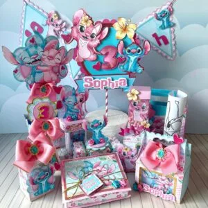 Kit Festa Luxo Stitch Rosa e Azul 19 Kit Festa Luxo Stitch Rosa e Azul