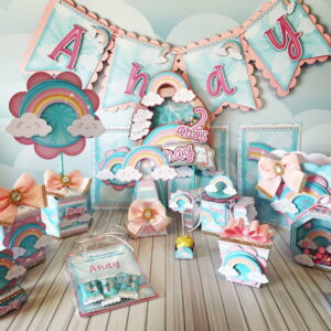 Kit Festa Só um bolinho Arco-íris Menina -Arquivo Digital 4 Kit Festa Só um bolinho Arco-íris Menina -Arquivo Digital