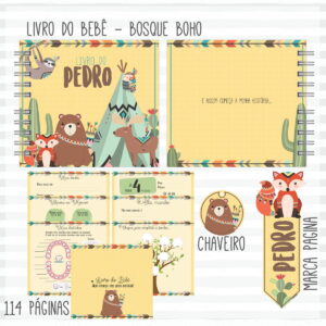 Kit Livro e Caderneta Bebê Animais Boho Menino -Arq. Digital 5 Kit Livro e Caderneta Bebê Animais Boho Menino -Arq. Digital