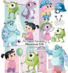 Kit Monstros S.A. Aquarela em PNG para Download