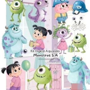 Kit Monstros S.A. Aquarela em PNG para Download