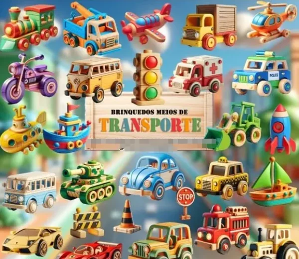 Kit Transporte em Madeira PNG para Artes Digitais