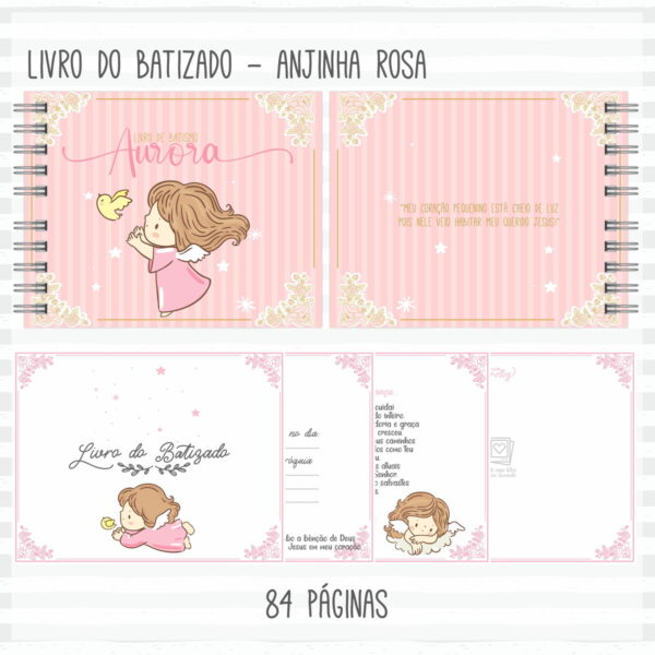 Livro Batizado Anjinha Rosa