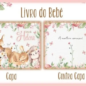 Arte digital de capa e contracapa para livro de bebê com tema de animais.