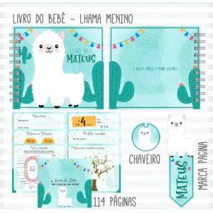 Livro do Bebê + Caderneta Lhama Menino