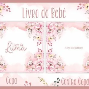 Arte digital de capa e contracapa de livro de bebê com flores rosas