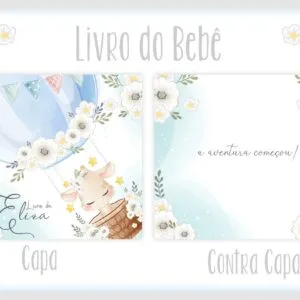 Capa e contra capa de livro de bebe com ilustracao de balao