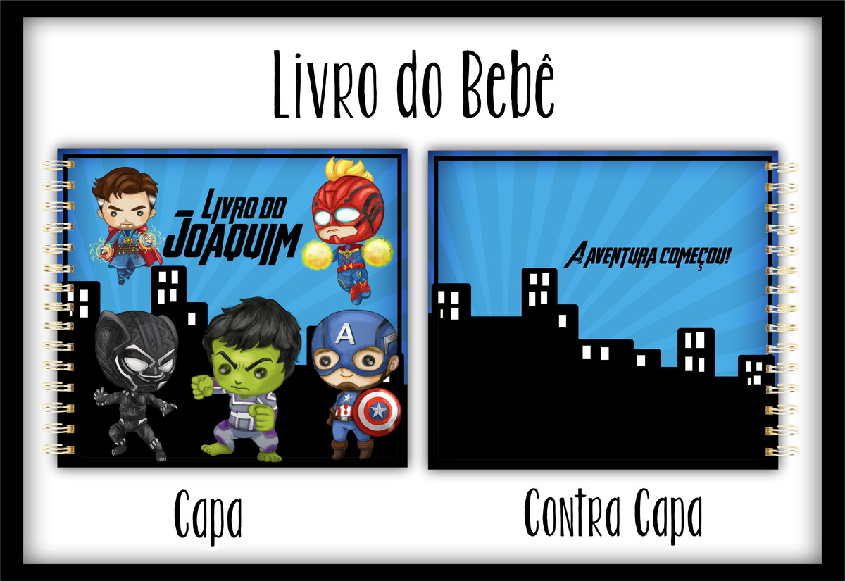 Livro do Bebê Heróis - Arquivo Digital 1 Capa e contra capa do Livro do Bebê com super-heróis