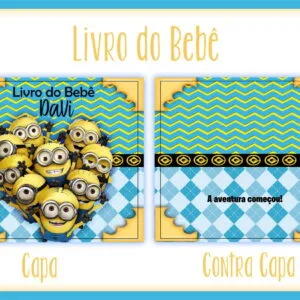Capa e contra capa de livro de bebê com desenhos de personagens amarelos