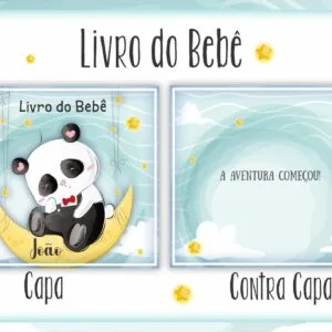 Arte digital de capa e contra capa de livro com tema de panda dormindo.