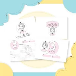 Paginas impressas de livro de bebe com ilustracoes delicadas em tons de rosa