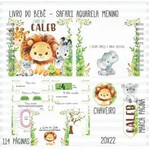 Livro do Bebê Safari Aquarela Menino 32 Livro do Bebê Safari Aquarela Menino