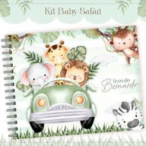 Capa de caderno personalizada com ilustrações em aquarela de animais em um carro.