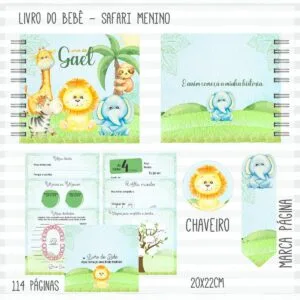 Livro do Bebê Safari Menino Verde 5 Livro do Bebê Safari Menino Verde