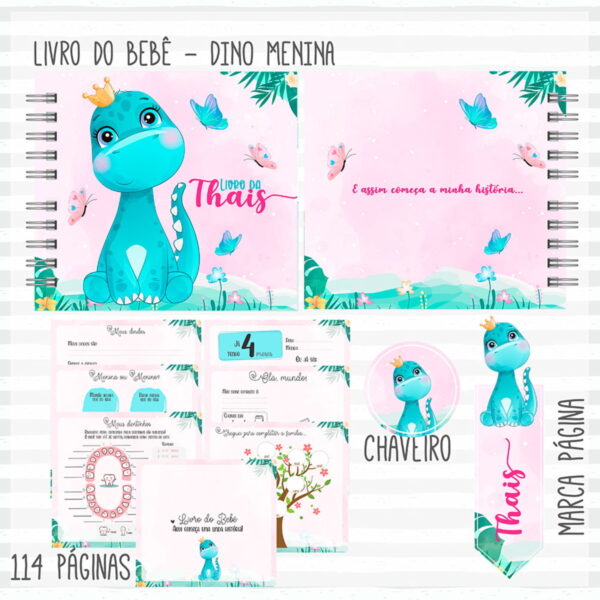 Livro e Caderneta Vacina Dino Menina