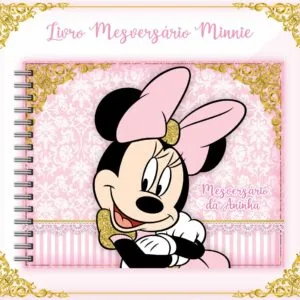 Capa de álbum personalizada com ilustração de personagem feminina e detalhes em rosa e dourado.