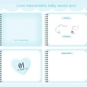 Livro Mesversário Neutro Azul Menino 5 Livro Mesversário Neutro Azul Menino