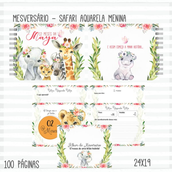 Livro Mêsversário Safari Aquarela Menina