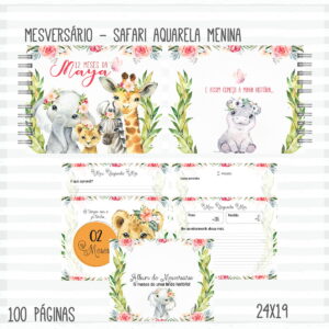 livro mesversario safari aquarela menina arquivo digital maternidade