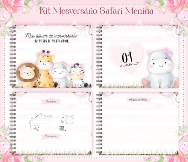 Livro Mesversário Safari Rosa Menina