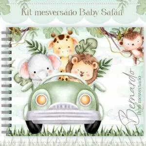 Livro Mesversário Safari Verde Menino 24 Livro Mesversário Safari Verde Menino