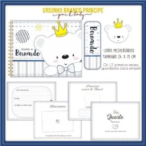 Apresentação de arte digital com tema de ursinho príncipe para livro infantil.