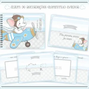 Livro Recordações Bebê Elefantinho Aviador 16 Livro Recordações Bebê Elefantinho Aviador