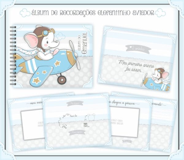 Livro Recordações Bebê Elefantinho Aviador