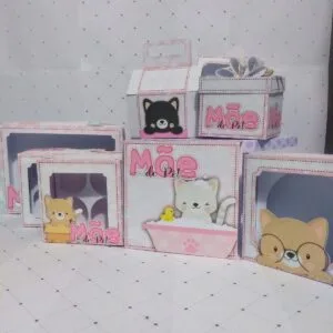Mãe de Pet Gatinho 11 Caixas de papel decoradas com temas de animais e ilustrações fofas.