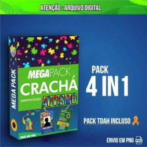 Mega Pack Crachá Autismo 3 Arquivo digital de megapack crachás para identificação de autismo e TDAH.