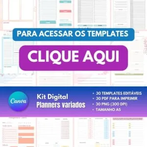 Conjunto de páginas de planejamento digital com layouts variados em tons pastéis suaves.