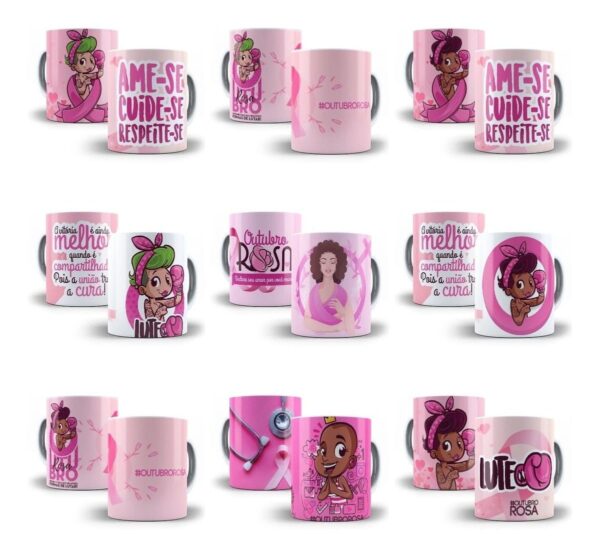 Outubro Rosa 14 Artes Caneca Camiseta Sublimação