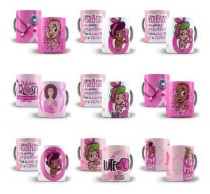Outubro Rosa 14 Artes Caneca Camiseta Sublimação
