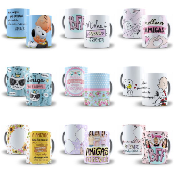 Pack 100 Artes Caneca Dia do Amigo Amizade Sublimação