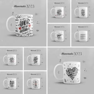 Pack Artes Caneca Dia dos Namorados 2023 + Frases Lettering