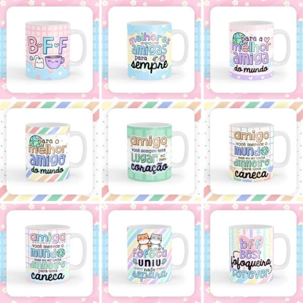Pack Artes Canecas Dia do Amigo Amizade Sublimação Fofa Cute