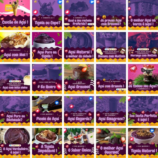 Pack Canva Açaí 3.0 Template Canva 50 Artes + Bônus