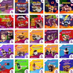 Pack Canva Açaí Template Canva 200 Artes + Bônus