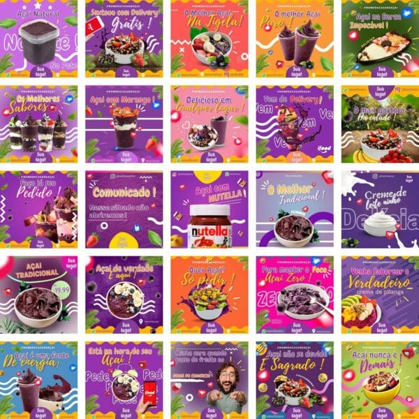 Pack Canva Açaí Template Canva 200 Artes + Bônus