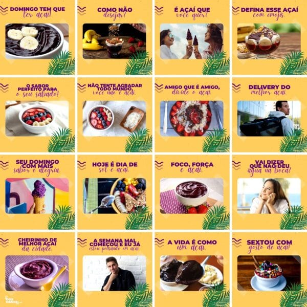Pack Canva Açaí Template Canva 200 Artes + Legendas