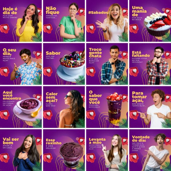 Pack Canva Açaí Template Canva 200 Artes + Legendas