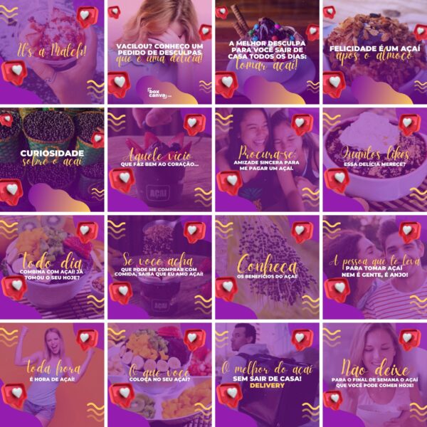Pack Canva Açaí Template Canva 200 Artes + Legendas